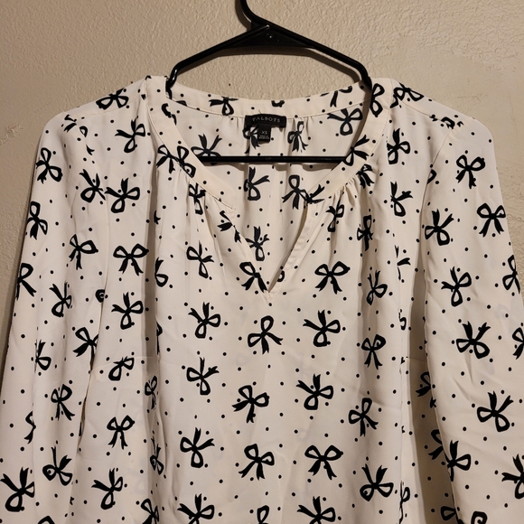 Talbots Smocked-Sleeve Bow Print Blouse - Picture 3 of 8